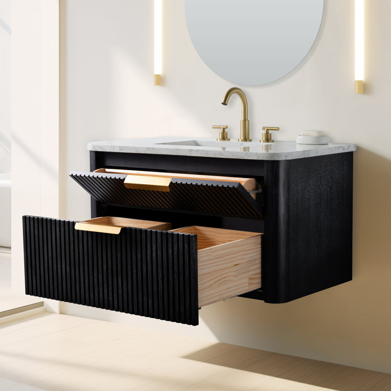 Meuble-lavabo mural simple 36 po Liljan, Chêne noir / bronze brossé