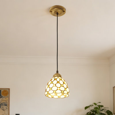 1-Light Vintage Tiffany Style Stained Glass Pendant Light With Bulb