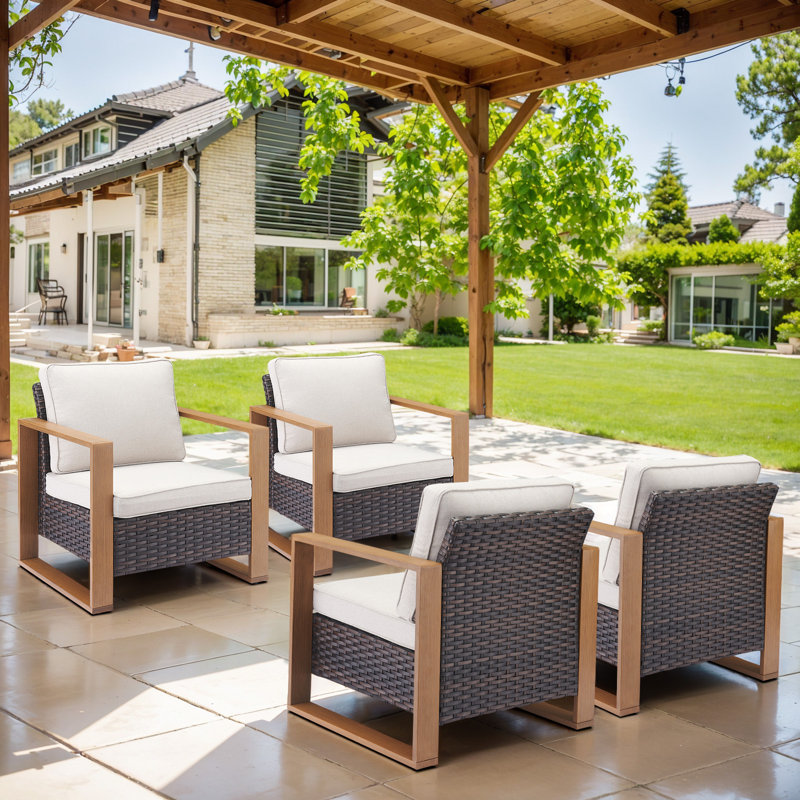 Chaise de patio avec coussins Kelyse, Beige / brun