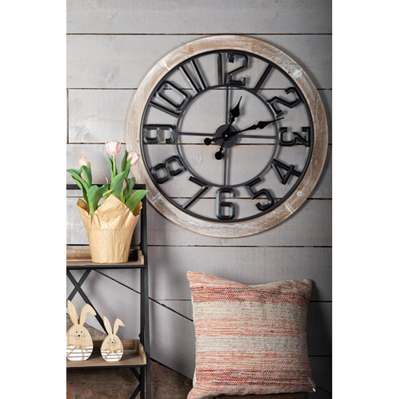 Horloge murale en bois et métal