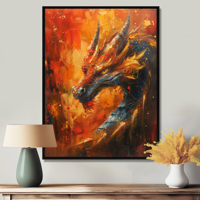  «Orange, jaune, braises, dragon I - Dragons», reproduction d'art murale