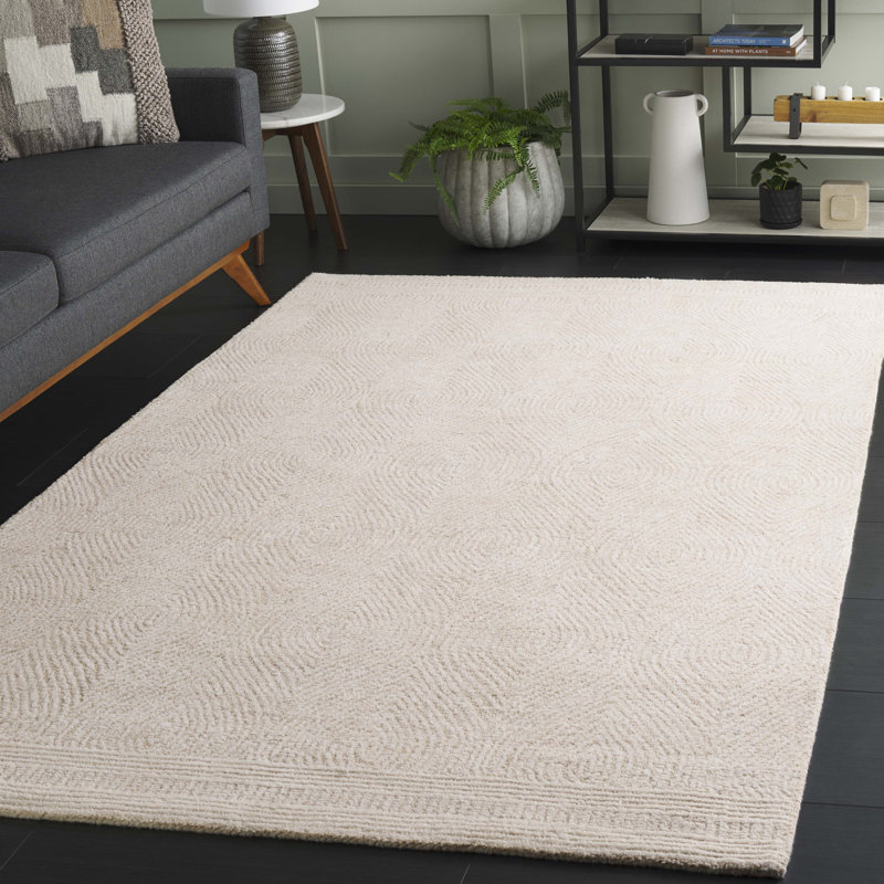 Lulubell Abstract Hand Tufted Wool Geometric Rug, Rectangle 9' x 12', Ivory/Beige