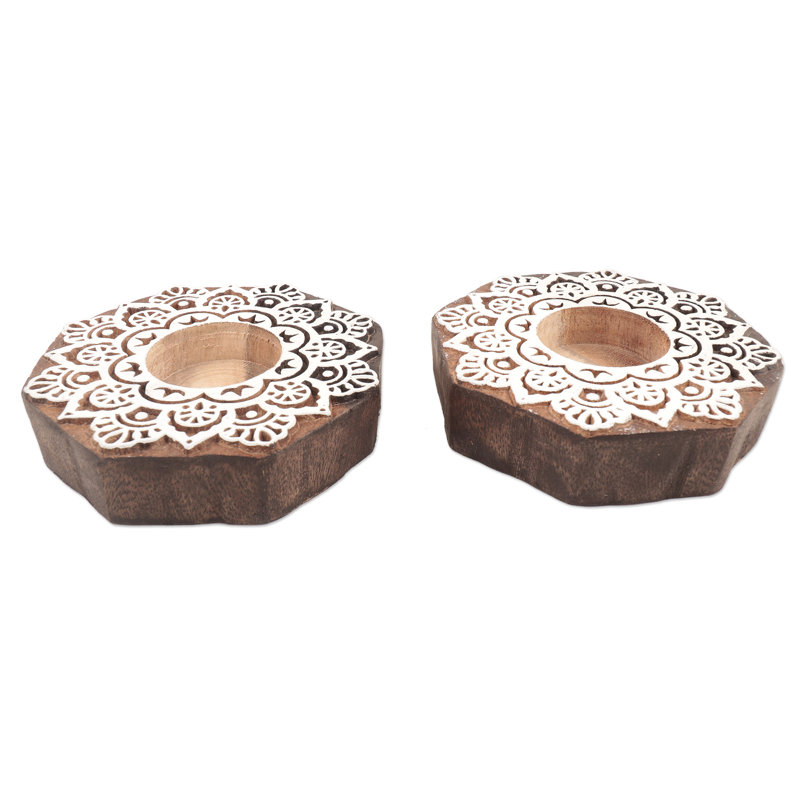 2 Piece Wood Tabletop Tealight Holder Set
