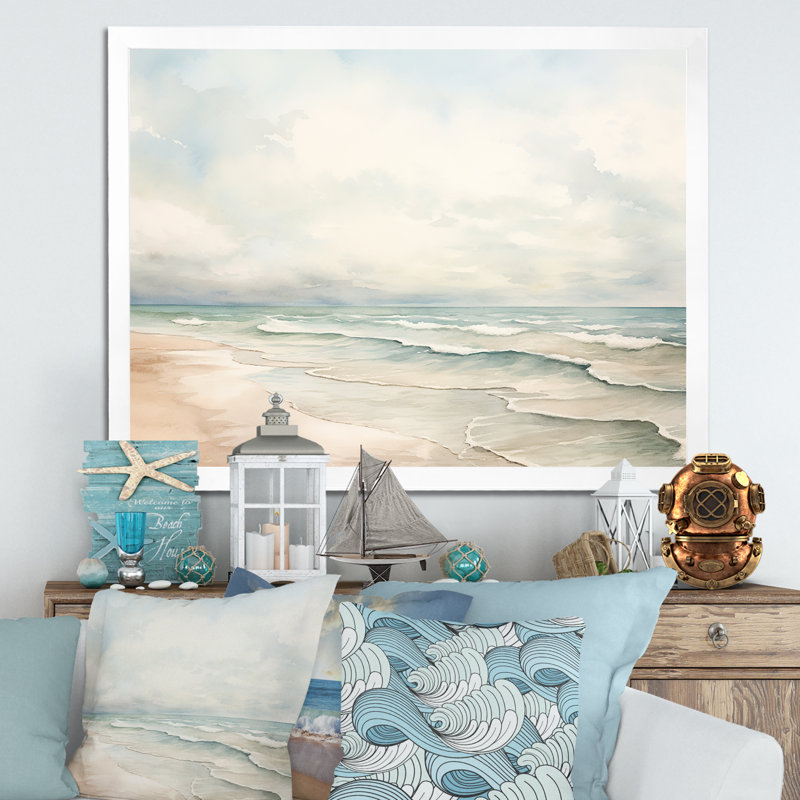 «Pieper - Coastal Minimalisme», reproduction d'art sur toile encadrée, Cadre blanc, H 16 po x l 32 po x P 1 po