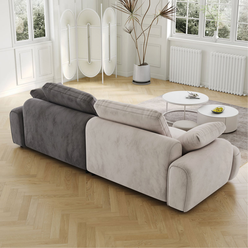 86.6″ Large Size Two Seat Sofa,Modern Upholstered,Beige Paired With Grey Suede Fabric