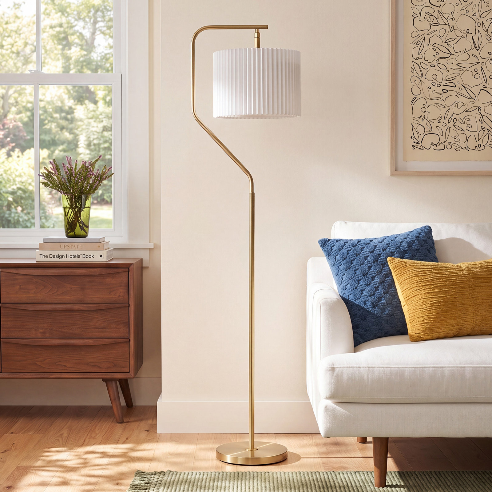 Bedivere 60'' Steel Floor Lamp, Antique Brass