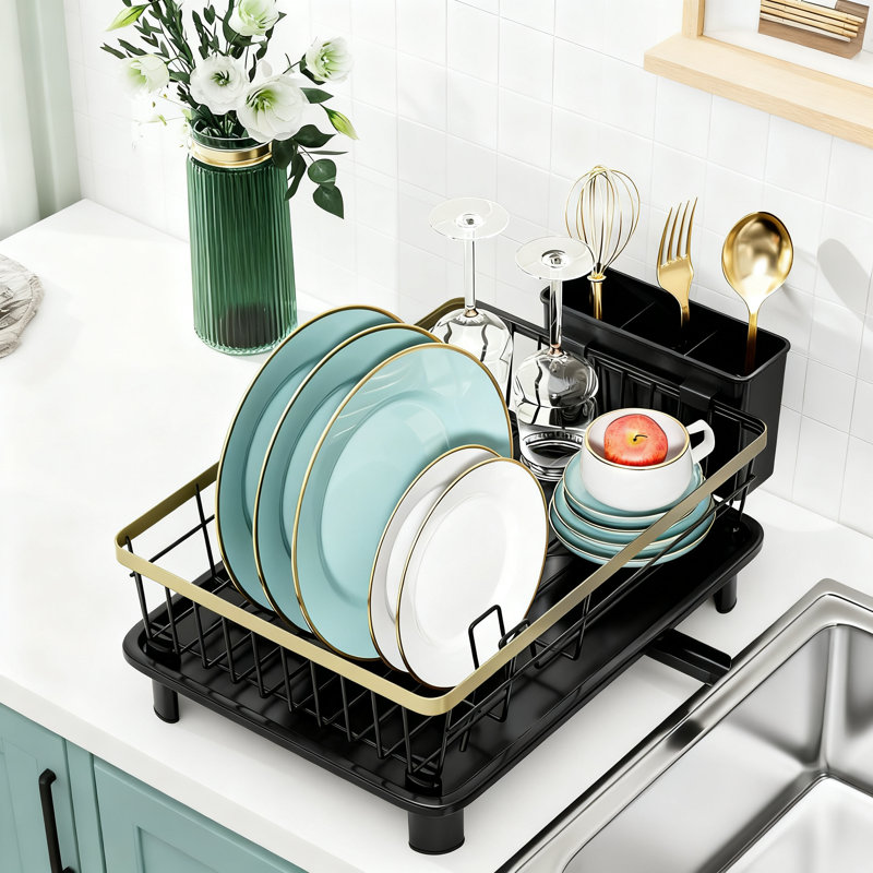 Compact Dish Drying Rack With Cutlery Holder, Space-Saving Kitchen Counter Organizer And Drainer For Efficient Drying