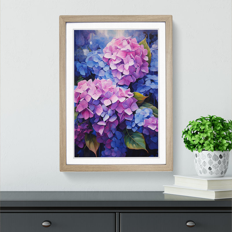 Hydrangea Informel No.2 - Single Picture Frame Print on Wood, 34cm H x 25cm W x 2cm D, Oak Framed