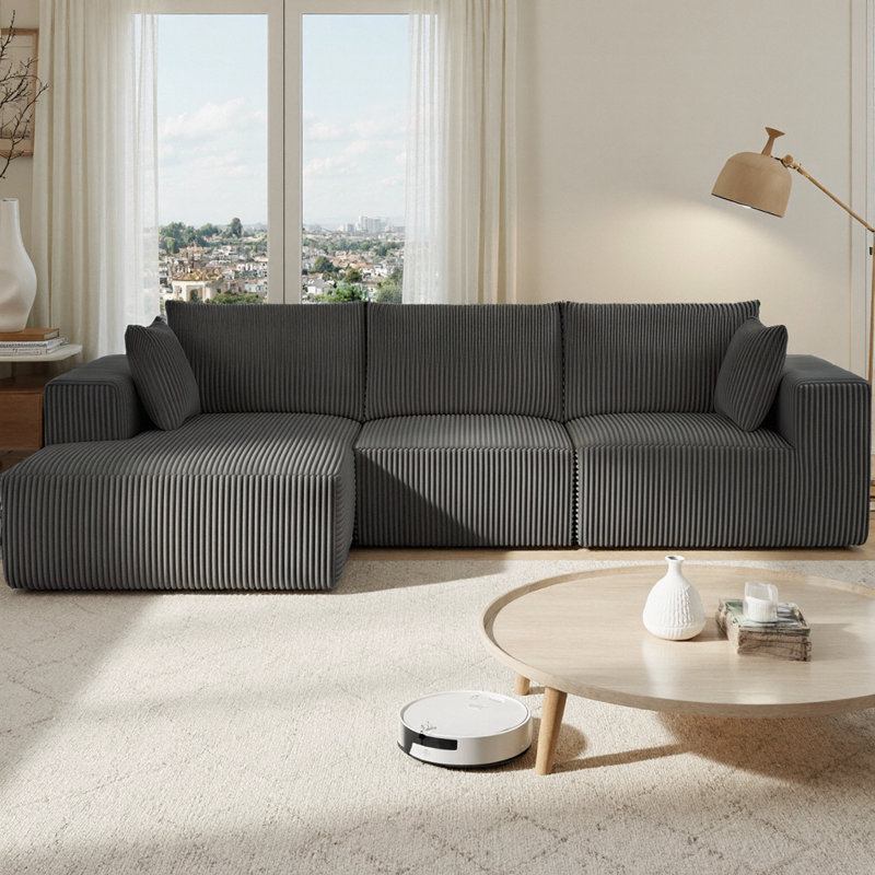 Modular Cloud Sectional Sofa, Deep Seat L-Shaped Couch with Chaise, Corduroy Upholstered Boneless Sofa, No Assembly Required, High-Weight 600 LBS for Living Room