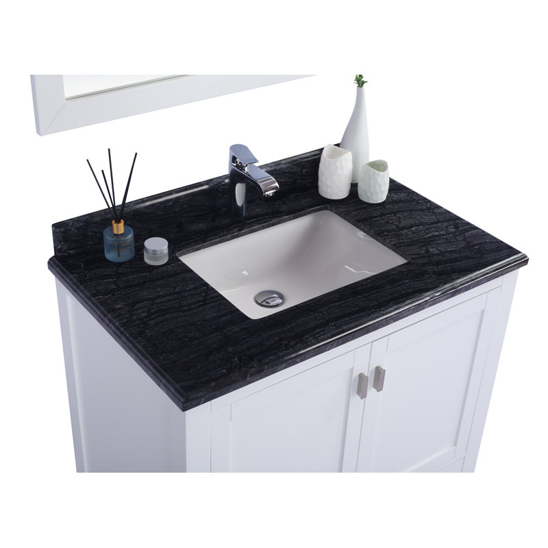 Ensemble de meuble-lavabo de salle de bain simple 36 po Mariário, Bois noir, Blanc