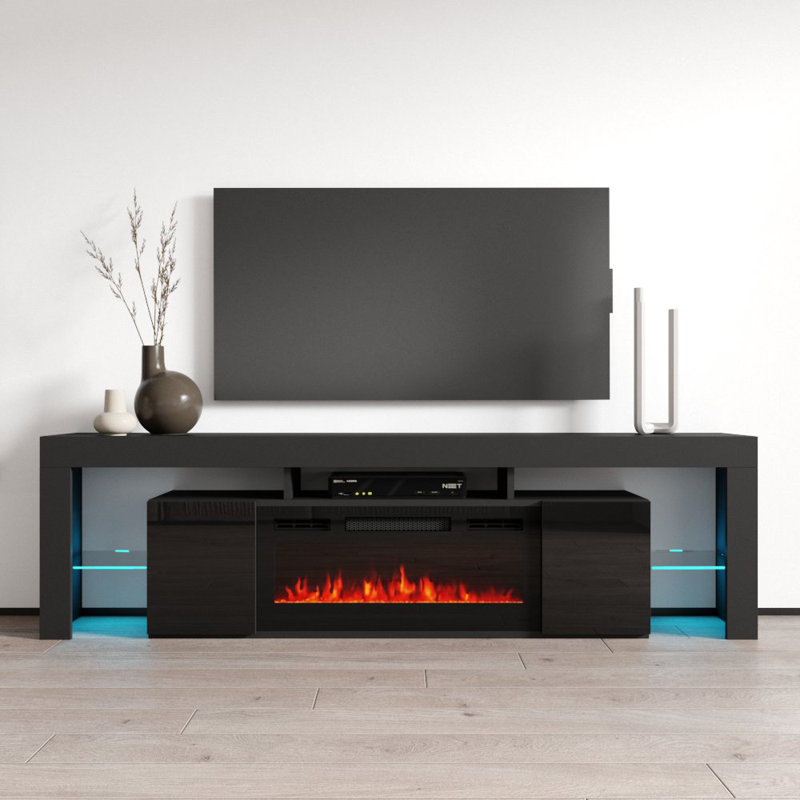 Soleo Black 79" Electric Fireplace TV Stand with Storage Cabinets