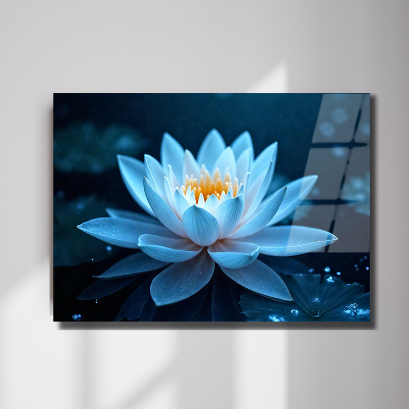 Fleur de lotus, art mural en verre trempé, décor floral, H 18 po x l 24 po