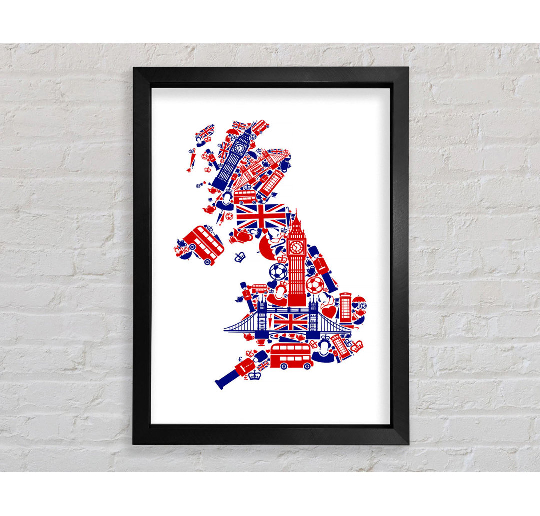 London Icons In The Shape Of The UK - Einzelne Bilderrahmen Kunstdrucke