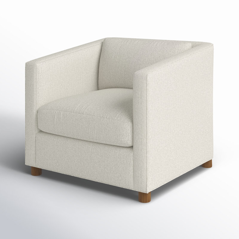 Chaise et demi rembourrée Emilie, Chenille Crypton® neige Nomad, Chêne