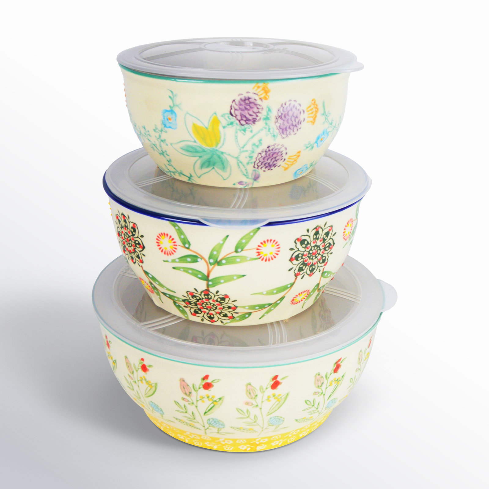 Euro Ceramica Ella 3 Piece Stoneware Storage Bowls Set with Lids & Reviews | Birch Lane