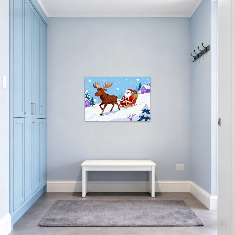 Père Noël de Noël sur un traîneau avec un renne, H 24 po x l 36 po