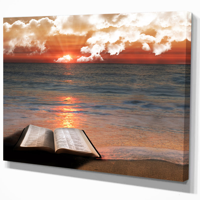 Religious Canvas Wall Art, Open Bible Spiritual Print - Open Bible, 12" H x 20" W x 1" D