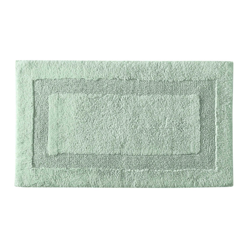 Soft Plush Green Cotton Rectangle Bathroom Rug