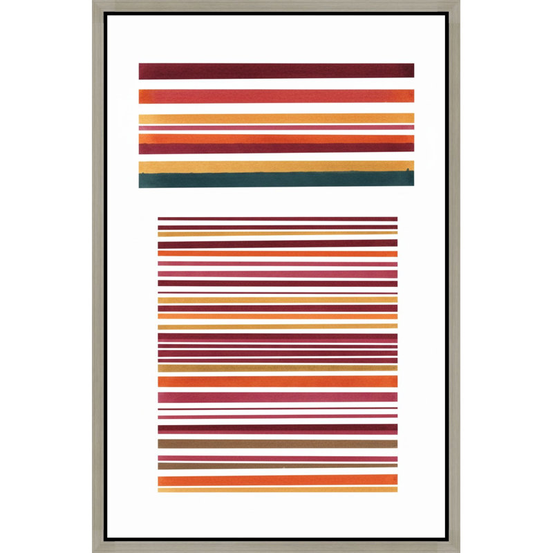 «Vibrant Striped Abstract» en rouge et or - Art mural sur toile encadrée, 18" H x 12" W, Silver