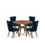 Ensemble de cuisine 5 pièces en polyester 4 chaises bleu marine, dossier capitonné et table ronde de 54 po au fini noyer antique.-1216979762