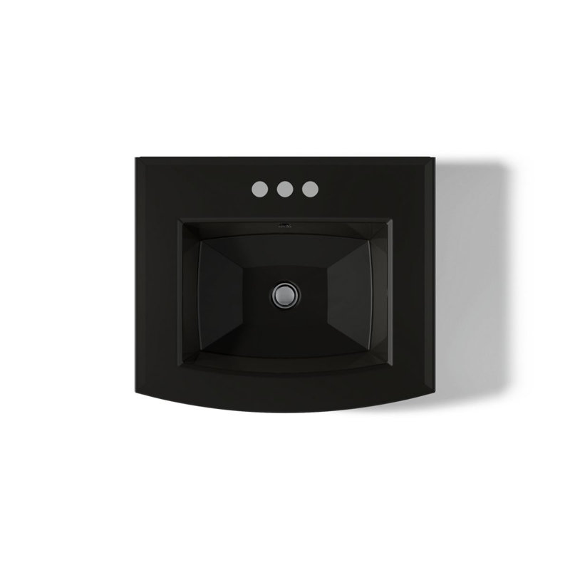 Archer® Vitreous China Rectangular Pedestal Bathroom Sink with Overflow, Black, 8'' Centers