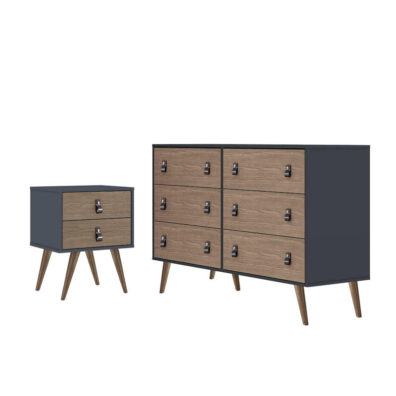 Ensemble de 2 commode et table de chevet Arnetha, Bleu
