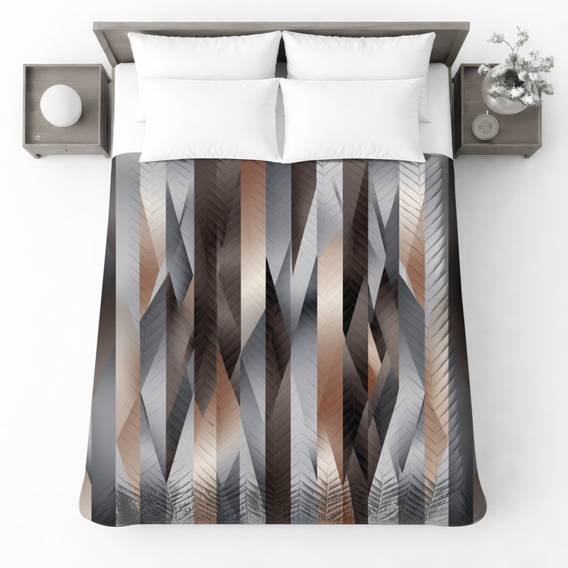Couvre-lit matelassé à rayures gris bronze toutes tailles, Grand lit