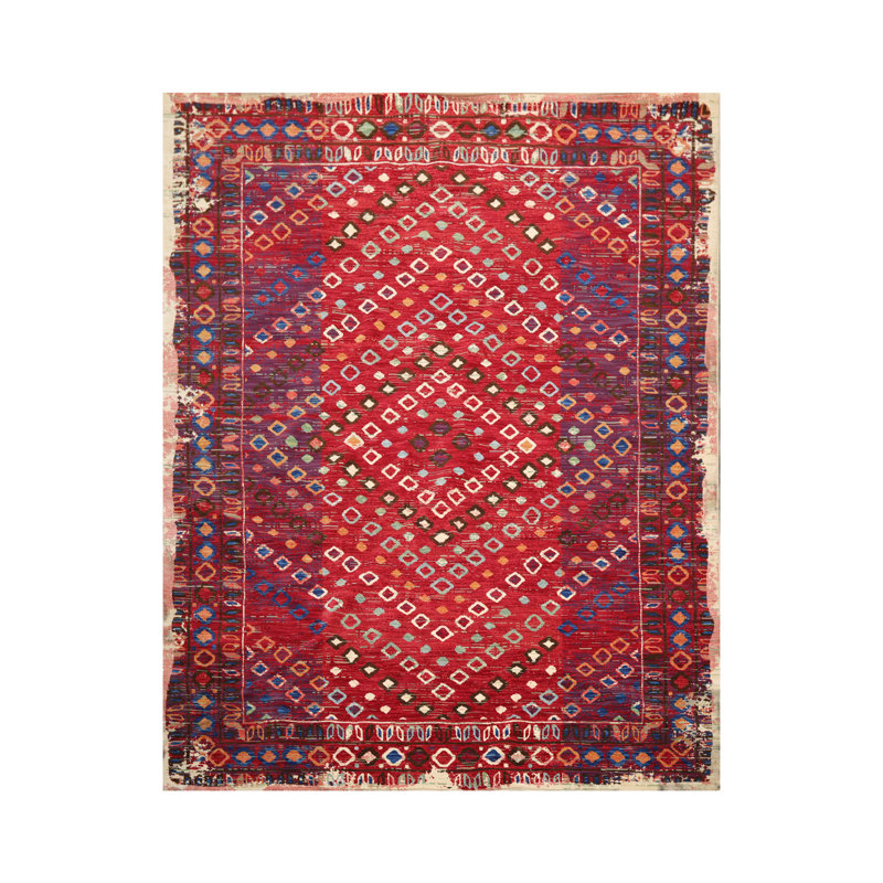 Tapis oriental oriental en laine rouge