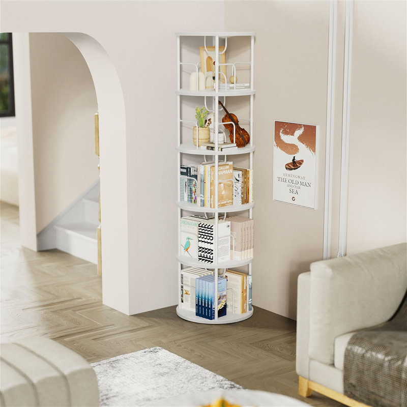 Bibliothèque rotative empilable à 5 niveaux, (5 tablettes) H 63 po x l 17,7 po x P 17,7 po, Blanc
