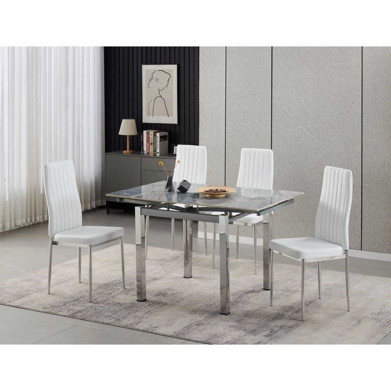 Piccolo Grey Sintered Stone Dining Table + 4  Monza Chairs , White