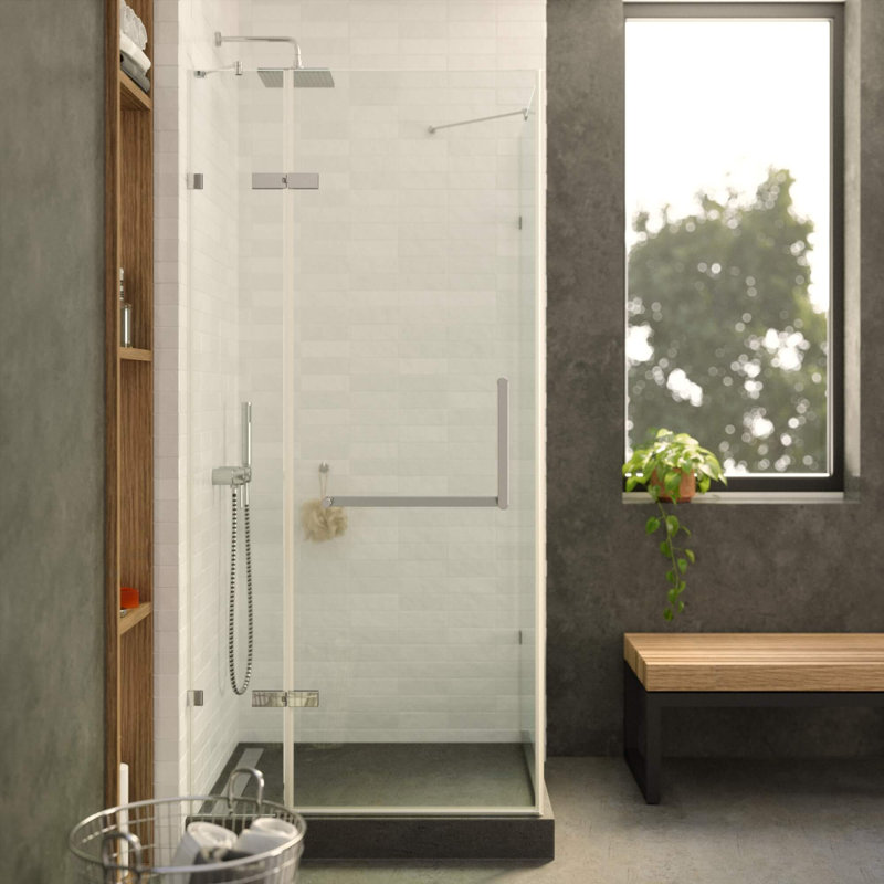 Porte de douche à charnière sans cadre l 32 po x H 74,25 po, Chrome