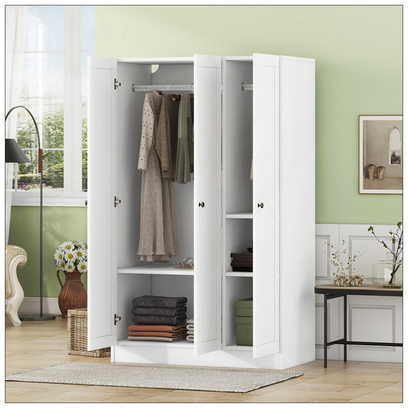 Armoire à 3 portes avec tablettes, Blanc