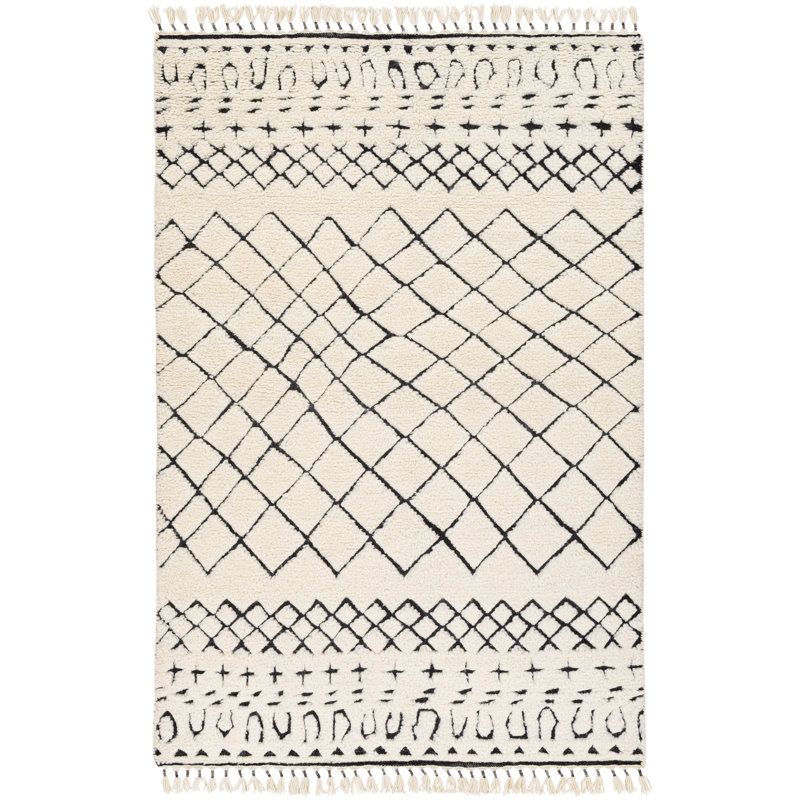Meknes Wool Geometric Area Rug in Cream, Rectangle 2' x 3'