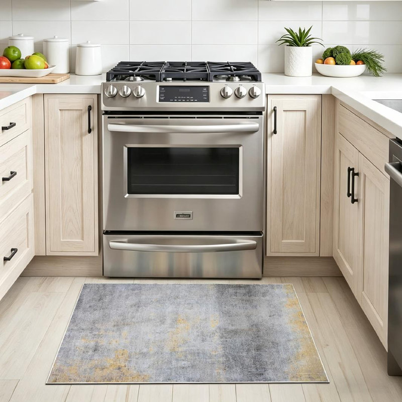 Yellow Weathered Grey Gradient Wall Scratches Beautiful Neutral Machine Washable Indoor Area Rug
