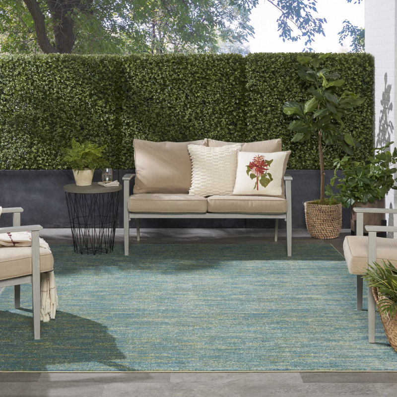 Mullican Sandy Solid Blue/Green Easy Care Indoor/Outdoor Area Rug, Rectangle 7' x 10'