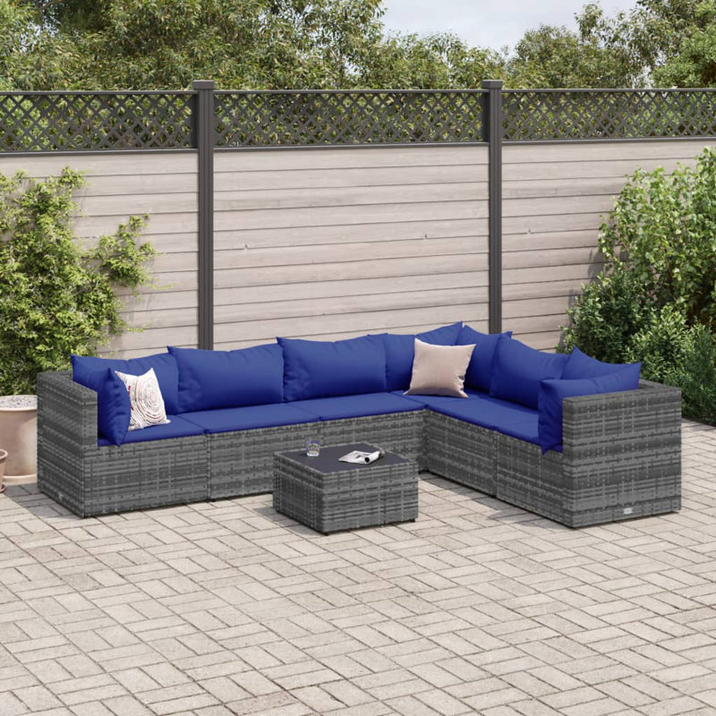 Ensemble de patio 7 pièces avec coussins en polyester gris Latitude Run®, Gris, Gris anthracite, 6