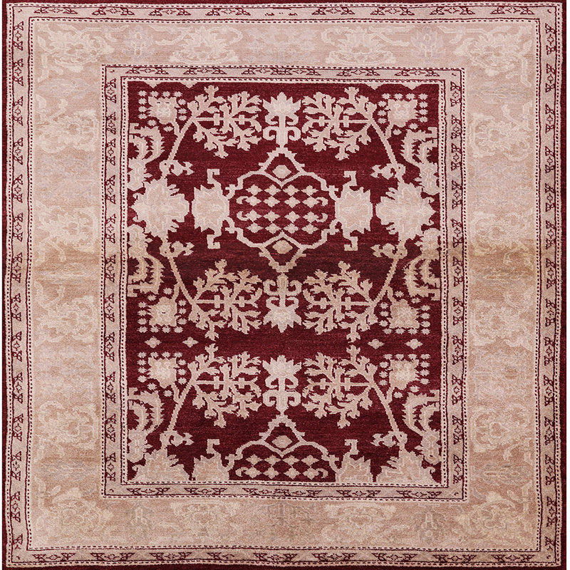 Tapis oriental rouge / beige Passerine, Carré 8 pi