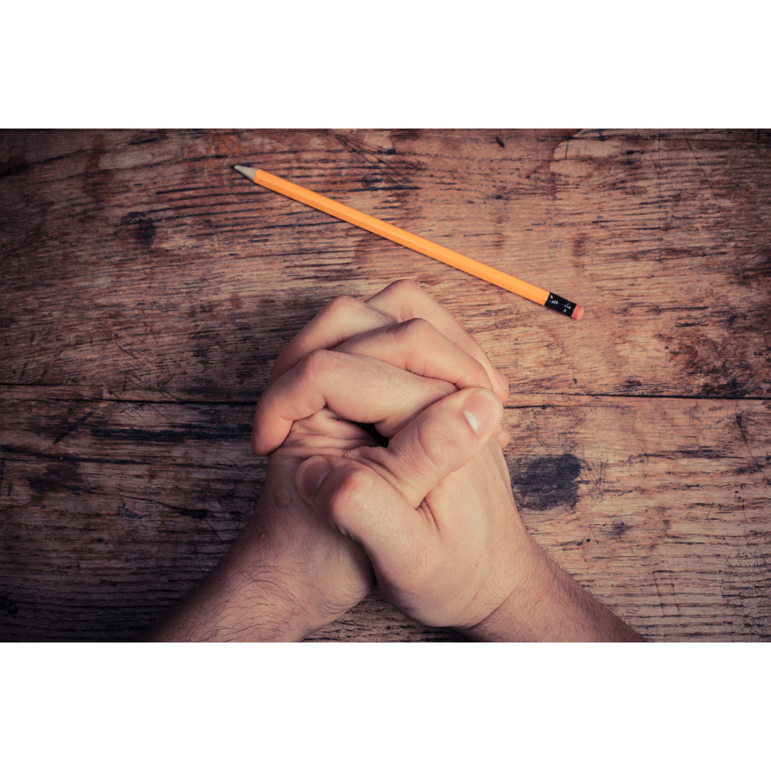 Hände und Bleistift von Lolostock - Wrapped Canvas Photograph