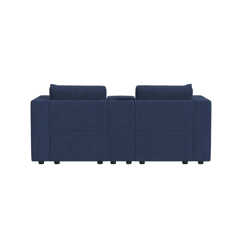 Lockheart 76.5" Modular Square Arm 2 Seater Loveseat with Storage Console, Blue