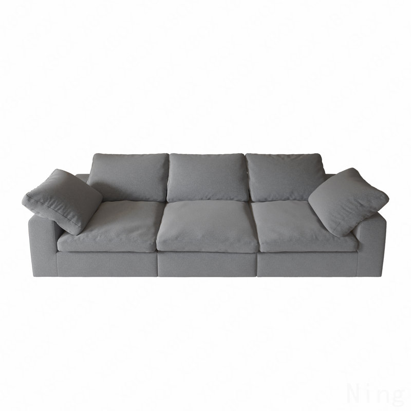 Chenille Fabric Upholstered Boneless Sofa, Oversized Comfy Cloud 3-Seater Sofa Couch, Double Plush Cushion For Living Room,Grey