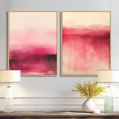 «Blush Line», art mural 2 pièces, toile minimaliste rose, lignes d'horizon Blush