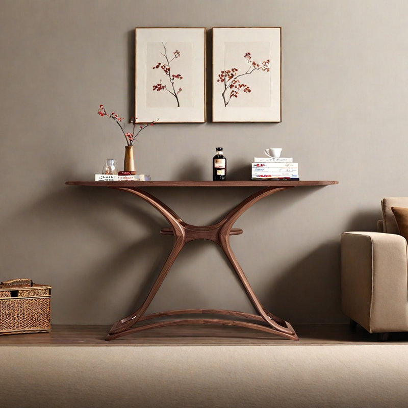 Retro Minimalist Elegant Solid Wood Console Table, 33.46" H x 59.06" W x 13.78" D