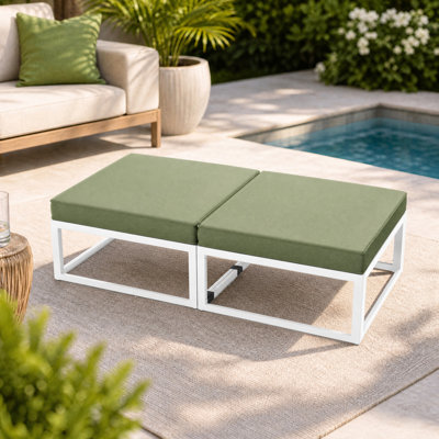 Outdoor Aluminum Patio Ottoman with 5'' Thick Cushion(Set of 2)
