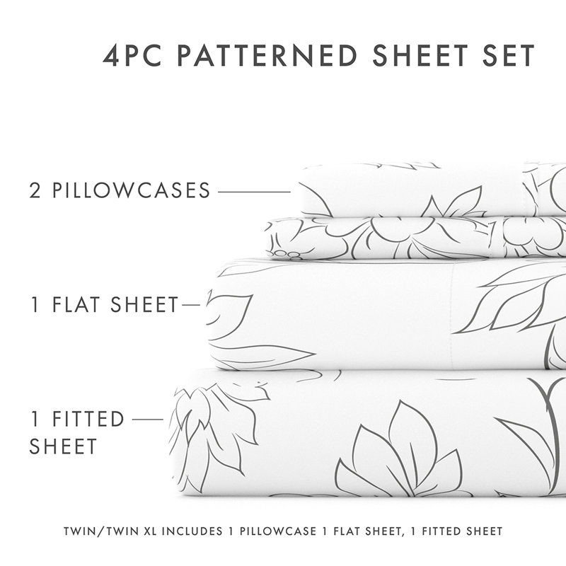 Sheet Set Solid Microfiber Ultra Soft Bedding, Gray Dots, Full Sheet Set with 2 Pillowcases