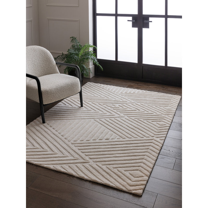 Mendez Aariona Hand Tufted Geo Ivory Area Rug, Rectangle 200cm x 290cm