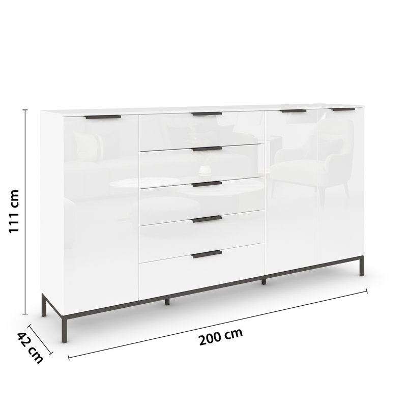 Flipp 5 - Drawer Chest of Drawers, Alpine White/Glass White/Graphite