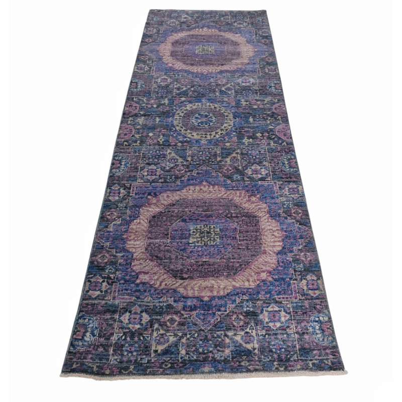 Hand Knotted Wool Area Rug in Silver