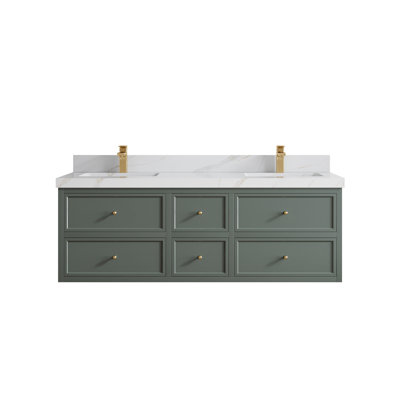 Roswell Floating 60'' Double Bathroom Vanity with Quartz Top