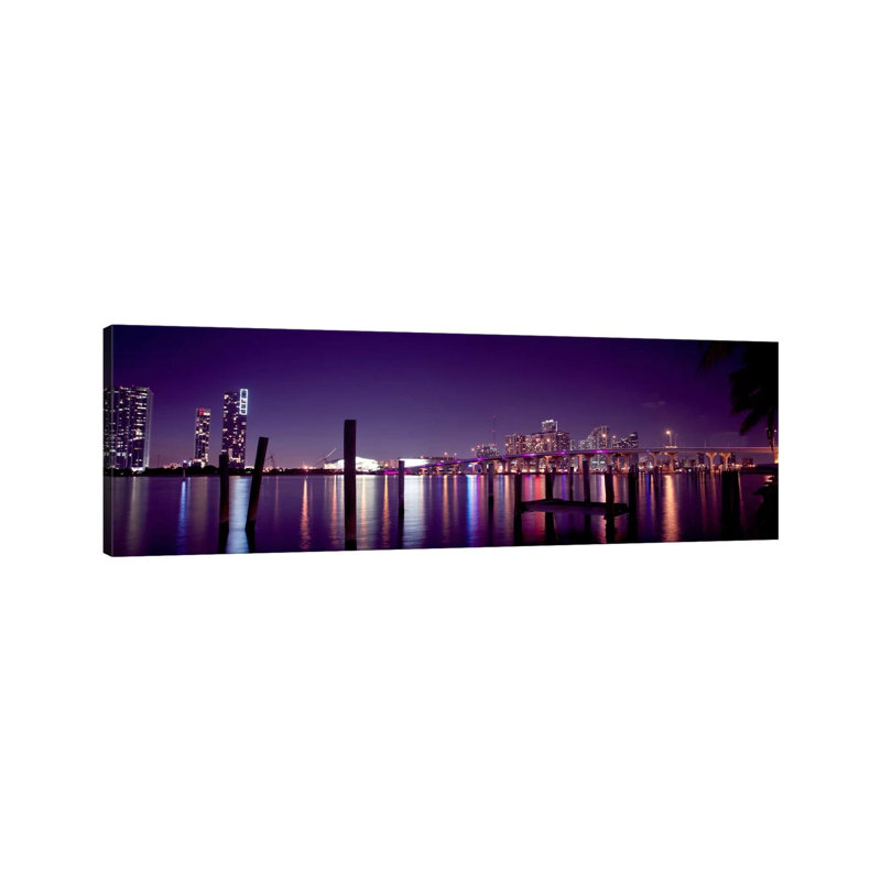 Miami Skyline Cityscape - Wrapped Canvas Panoramic Print, 30.48 cm H x 91.44 cm W x 1.91 cm D
