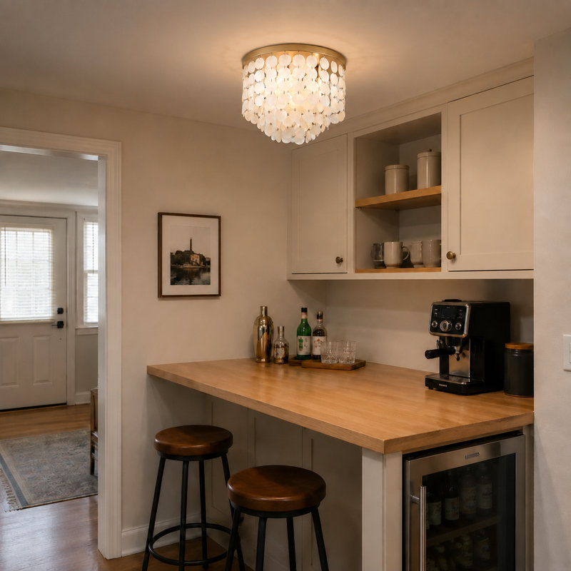 Plafonnier 13,8 po Capiz 13 lumières, plafonnier encastré Boho doré pour chambre à coucher, vestiaire, salle à manger et entrée